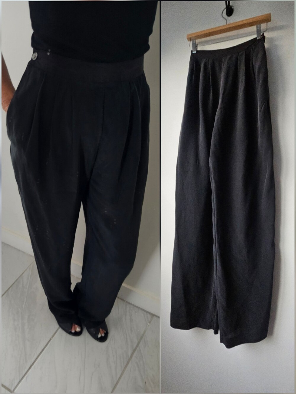 Jack Mulqueen Vtg. Featherweight Silk One Button Side Closure Pleated Peg Pants